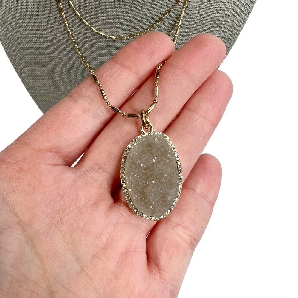 Baublebar Oval Druzy Gold Tone Multi Chain Layered Necklace - Picture 3 of 11